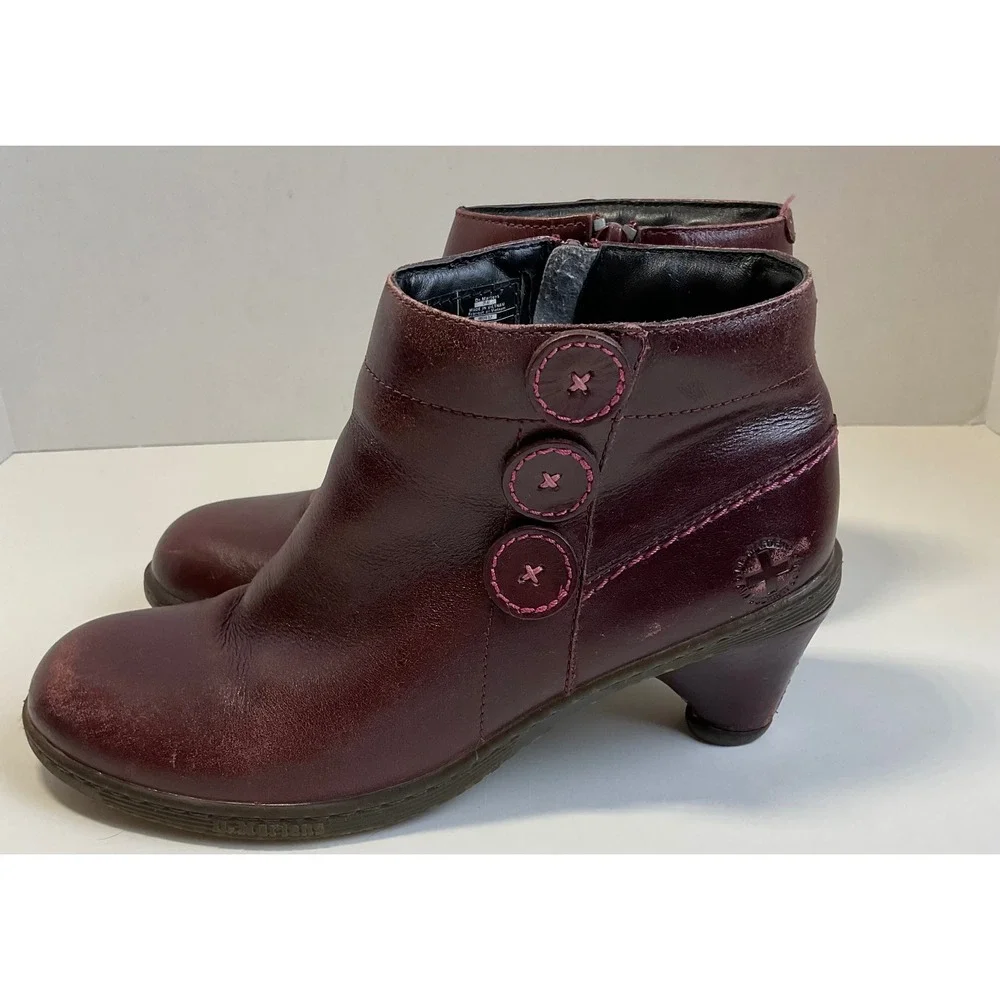 Dr. Martens Jenna Dia Burgundy Leather Button Ankle Boots Womens Size 7